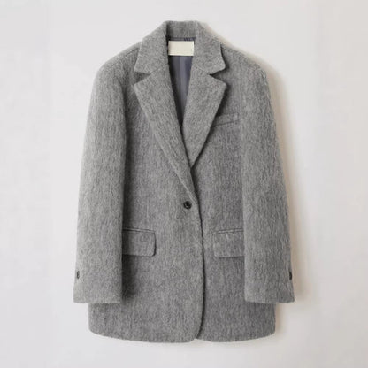 Damen Wollblazer Moderner Schnitt Kuschelig Anthrazit