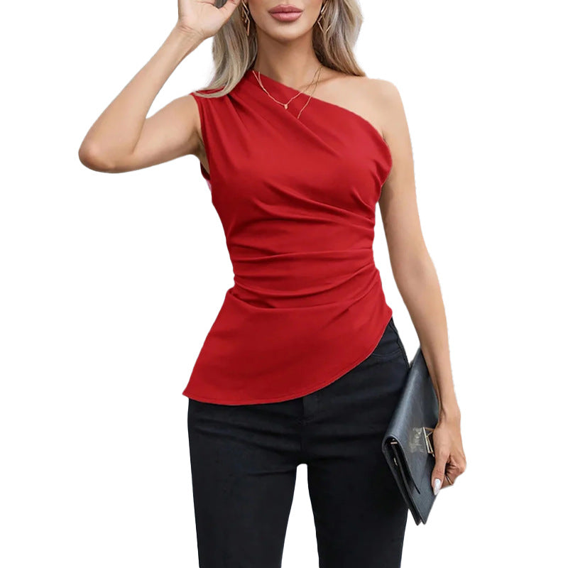 Damen One-Shoulder-Oberteil Raffungen Asymmetrisch Norvielle - Norvielle