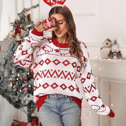 Damen Strickpullover Weite Ärmel Muster Mix Norvielle