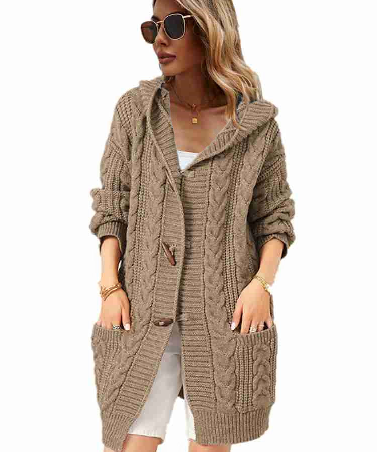 Damen Grobstrick-Cardigan mit Kapuze und Taschen Norvielle