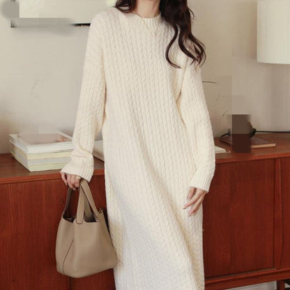 Damen Strickkleid Lässig Strukturiertes Muster Beige