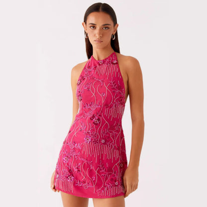 Damen Festliches Etuikleid Florale Applikationen Glitzerdetails
