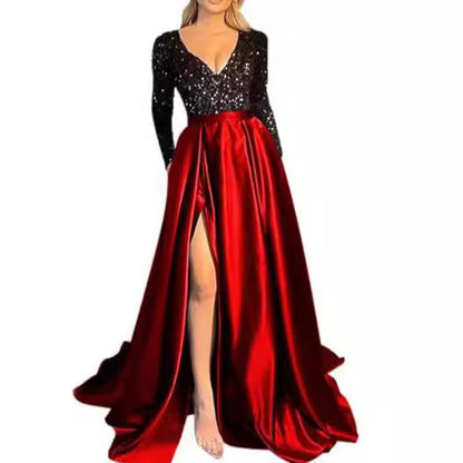 Damen Abendkleid Pailletten Hochschlitz Norvielle