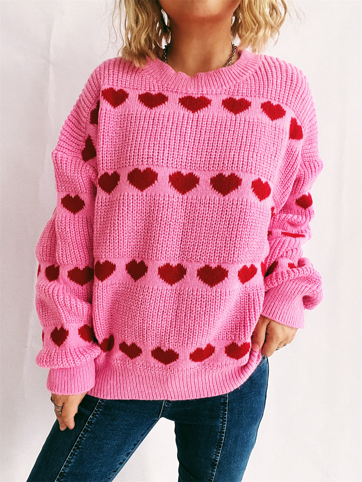 Damen Pullover Romantisches Herzmuster Weich Norvielle