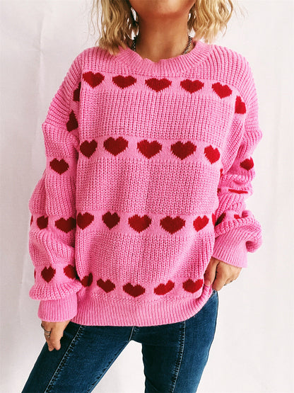 Damen Pullover Romantisches Herzmuster Weich Norvielle