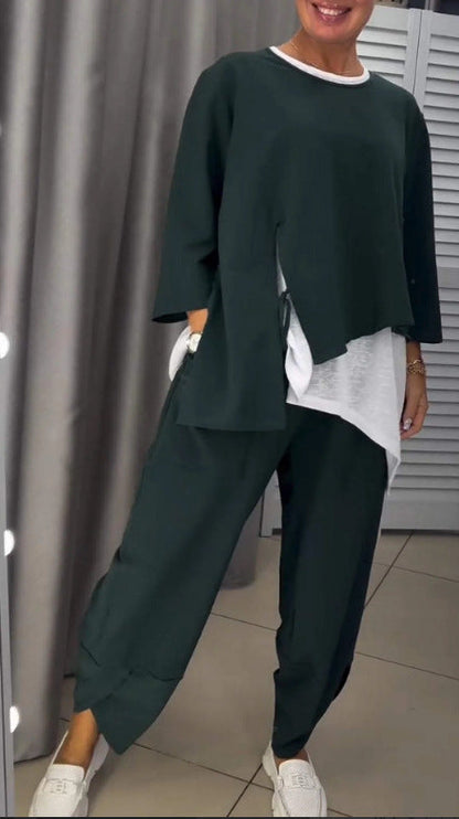 Damen Freizeit-Set 2-teilig Asymmetrisches Oberteil Bequeme Hose
