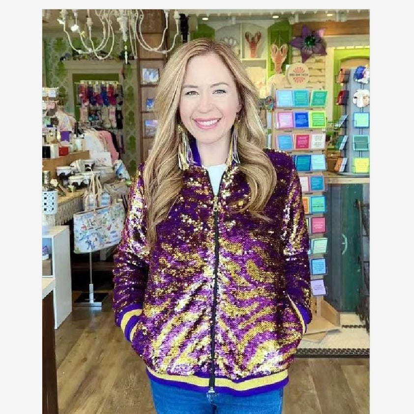 Damen Glitzerjacke Multicolore Pailletten Bomberjacke - Norvielle