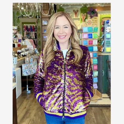Damen Glitzerjacke Multicolore Pailletten Bomberjacke - Norvielle