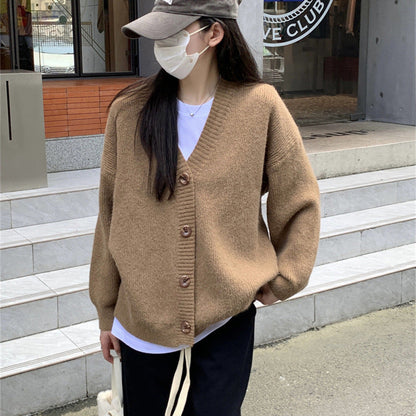 Damen Oversized Strickjacke Große Knöpfe Lässiger Schnitt