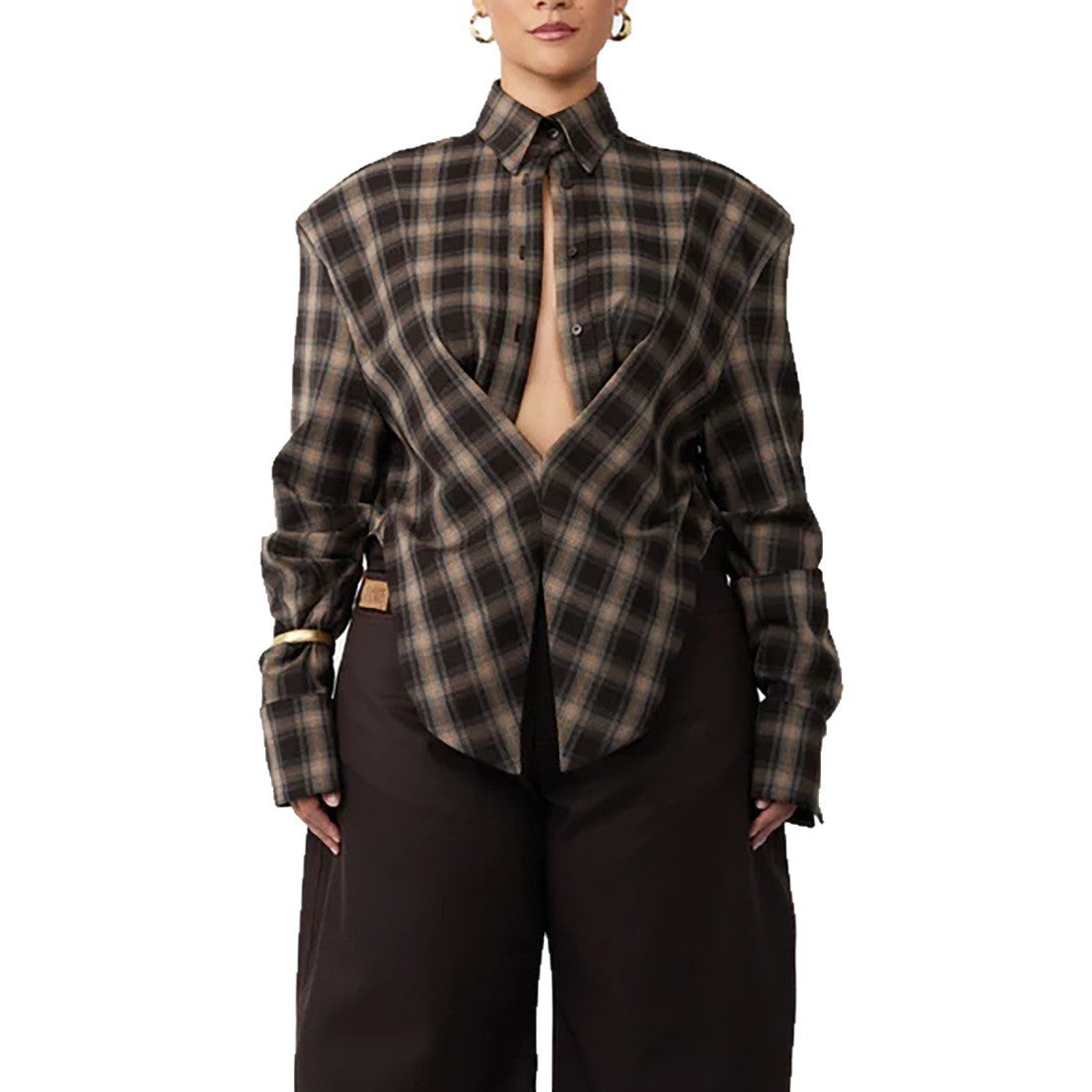 Damen Bluse V-Ausschnitt Karo Muster Norvielle