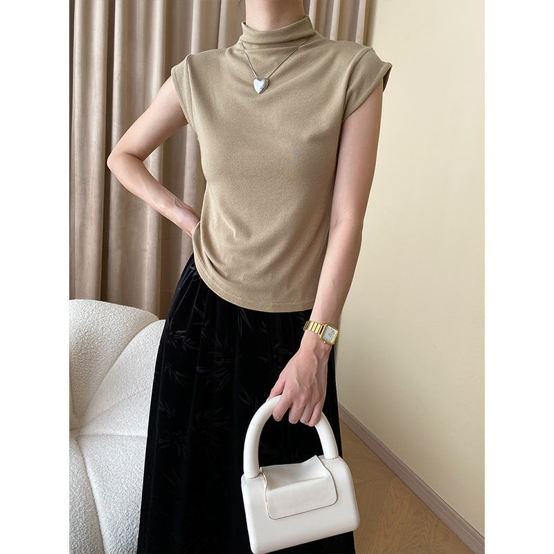 Damen T-Shirt Stehkragen Eleganter Saum Norvielle