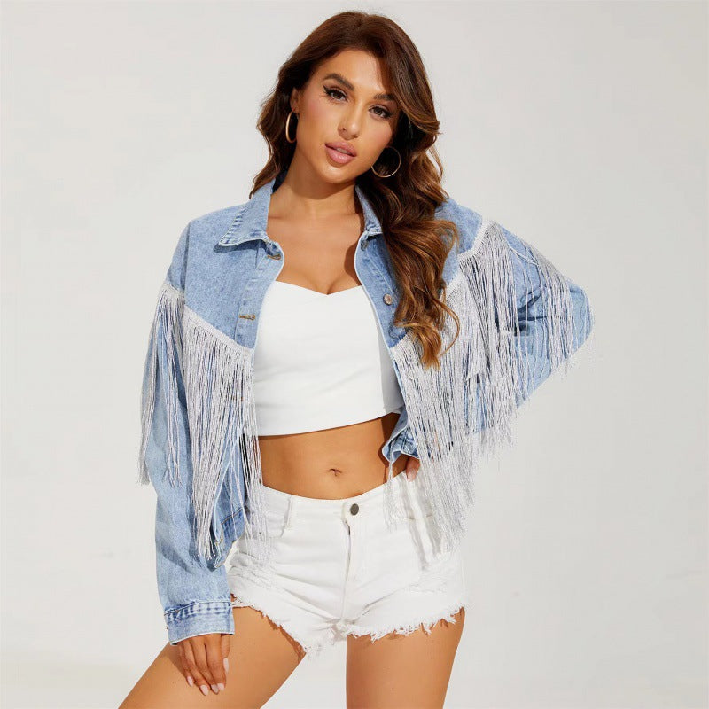 Damen Jeansjacke Fransig Design