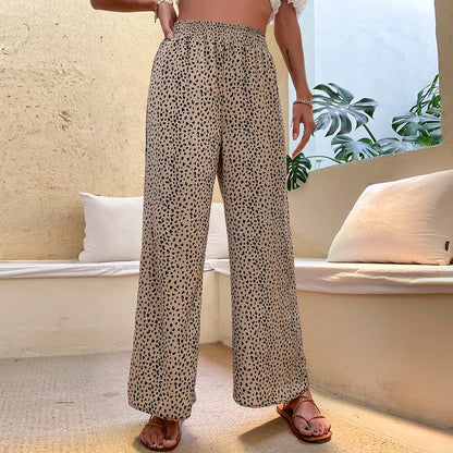 Damen Sommerhose Animal-Print Elastisch Beige - Norvielle