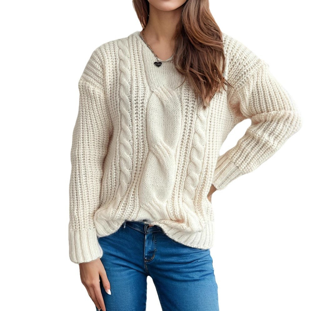 Damen Grobstrickpullover Zopfmuster Moderner Schnitt Norvielle