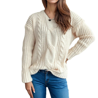Damen Grobstrickpullover Zopfmuster Moderner Schnitt Norvielle
