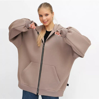 Damen Oversized Kapuzenjacke Norvielle Hoch Bündchen Reißverschluss