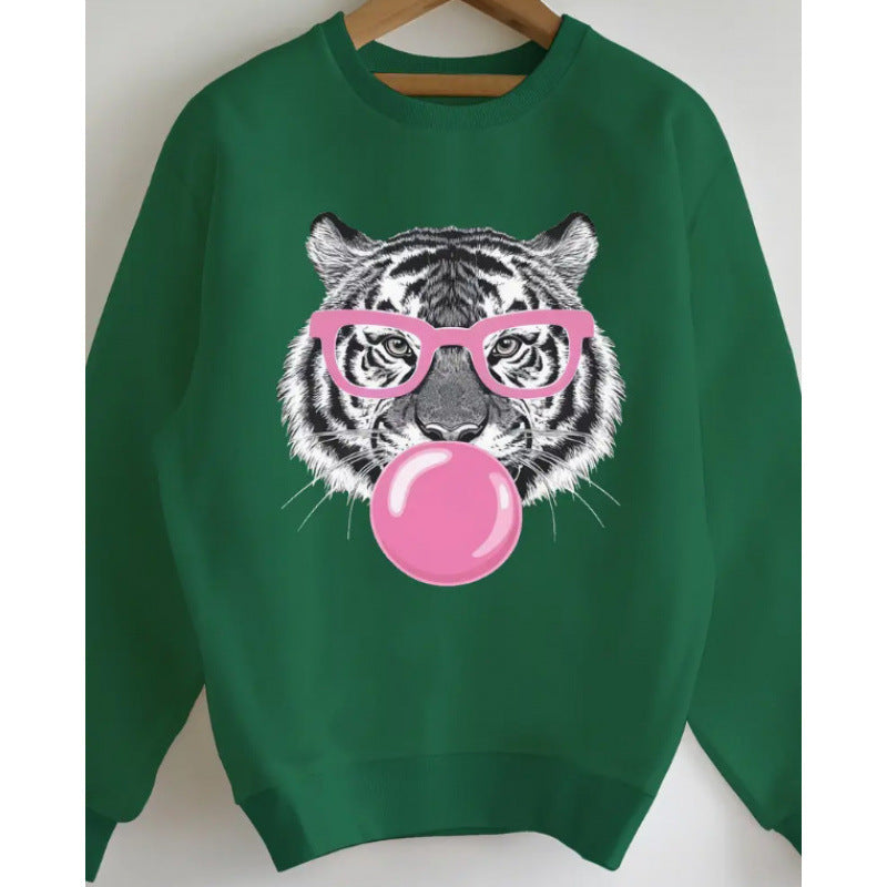 Damen Sweatshirt Tiger-Grafikdesign Baumwolle