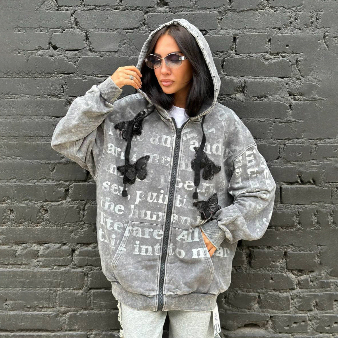 Damen Oversized Kapuzenjacke Einzigartiges Print Design Norvielle
