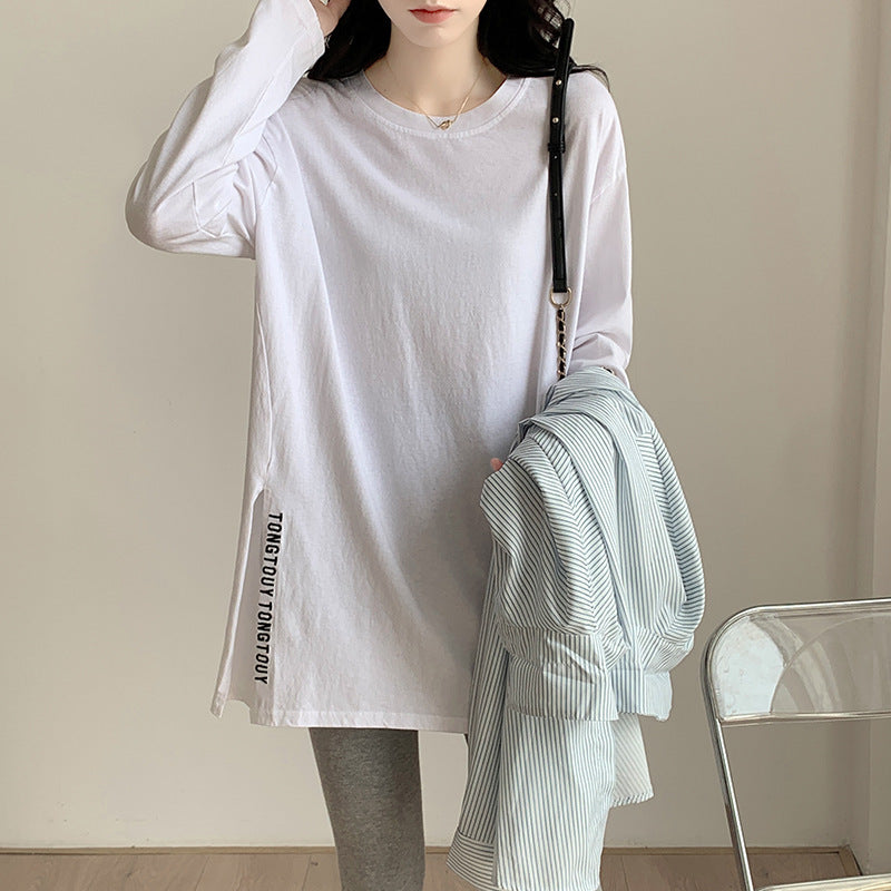 Damen Oversized-Shirt Längeres Design Mit Seitenschlitzen