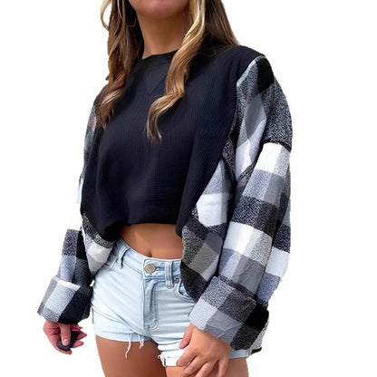 Damen Oversized Pulli Karomuster Waffelstruktur Beige