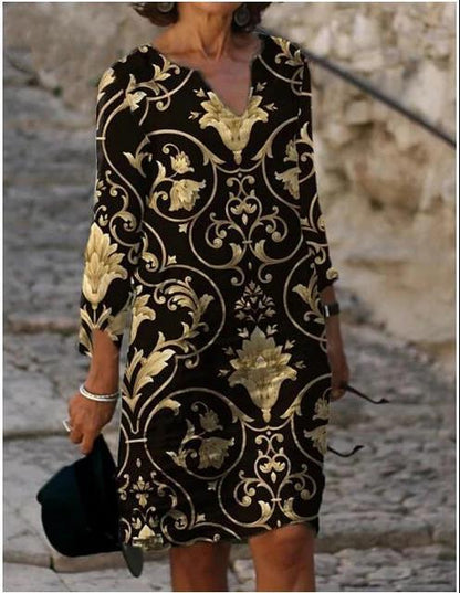 Damen Kleid mit floralem Muster V-Ausschnitt
