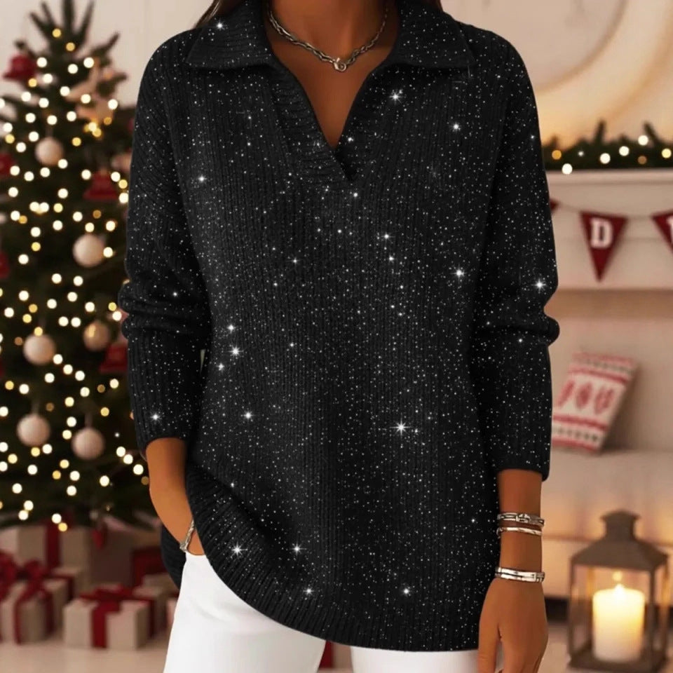 Damen Strickpullover Schimmer Effekt Moderner Kragen Norvielle
