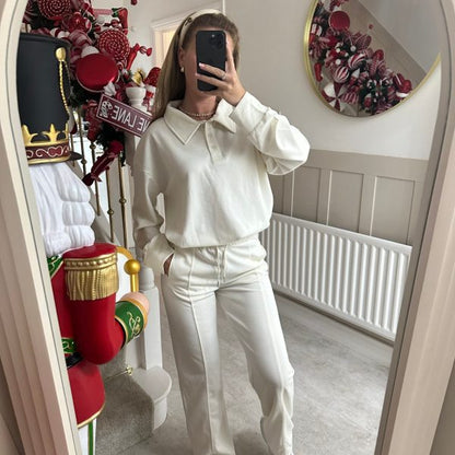 Damen Freizeitanzug Hochkragen Weite Hosen Elegant