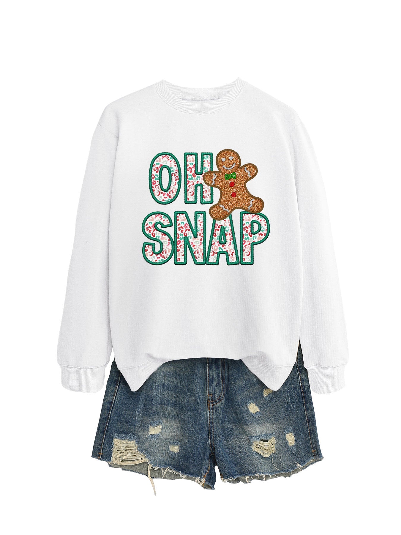 Damen Sweatshirt Lebkuchenmann Motiv Glitzer Schrift