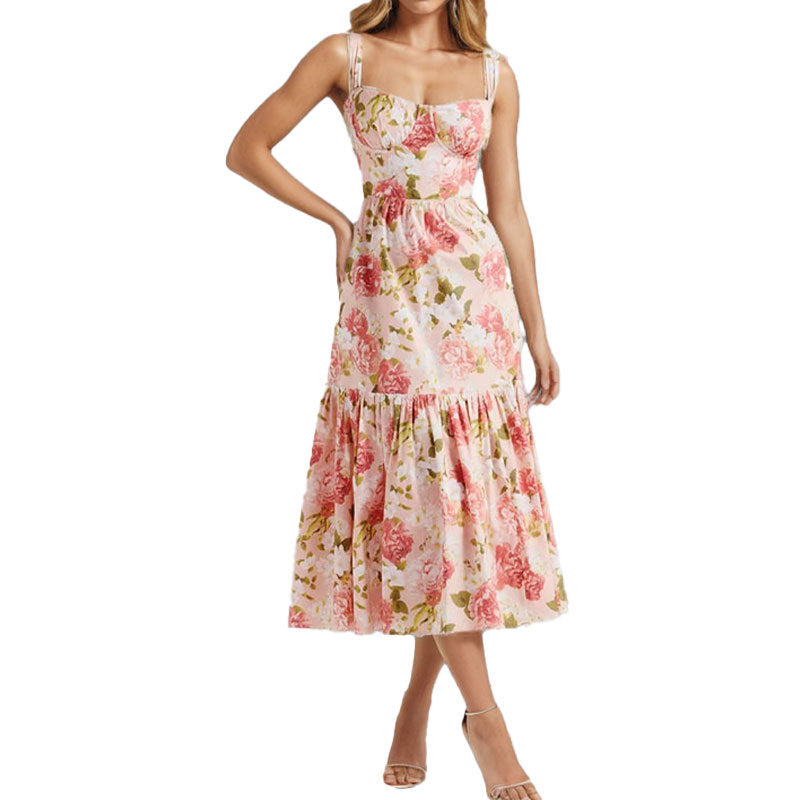 Damen Blumenkleid Rüschensaum schmale Träger Norvielle