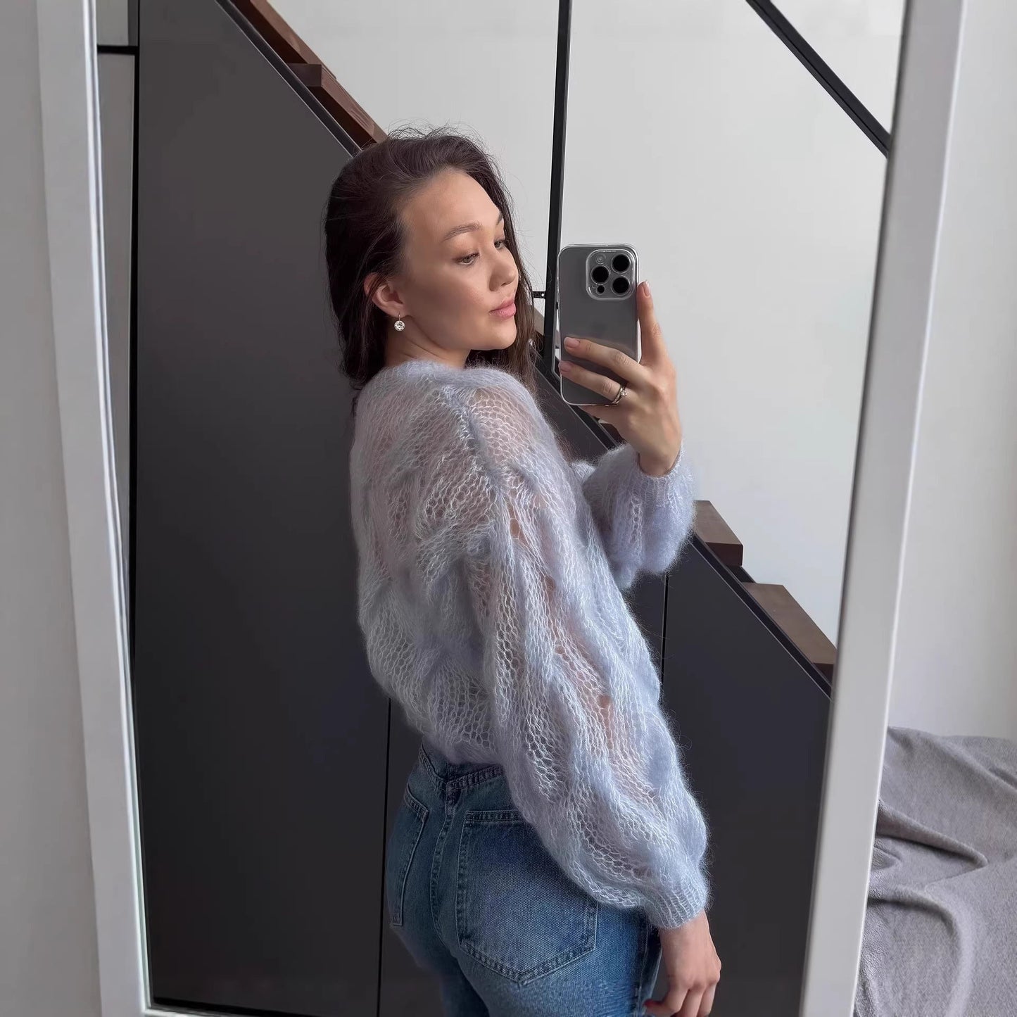 Damen Mohairpullover Weich Voluminöse Ärmel Norvielle