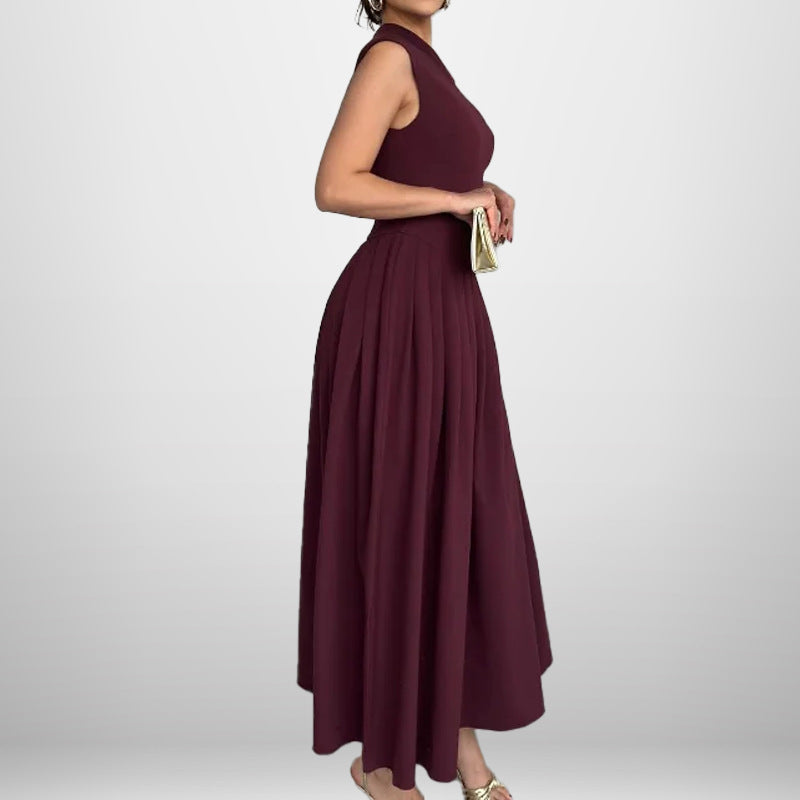 Damen One-Shoulder Maxikleid Faltenwurf Fließender Rock Norvielle