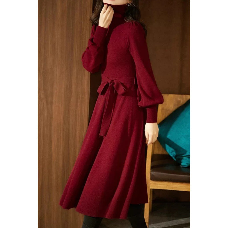 Damen Strickkleid Hohler Kragen Taillierbar Norvielle