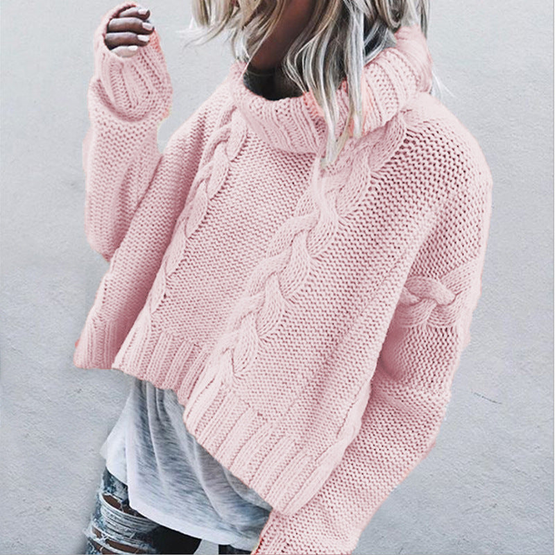 Damen Grobstrickpullover Weiter Rollkragen Zopfmuster