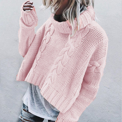 Damen Grobstrickpullover Weiter Rollkragen Zopfmuster