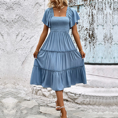Damen Midi-Kleid Rüschensaum Schimmerstoff Norvielle