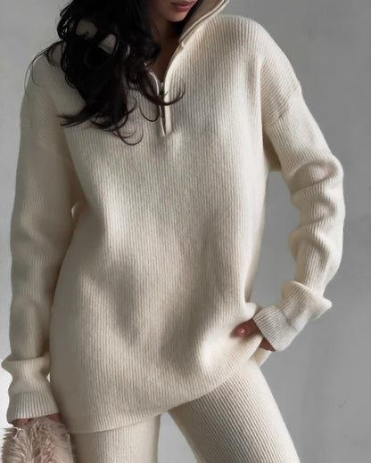 Damen Strickpullover Oversized mit Reißverschluss und hohem Kragen