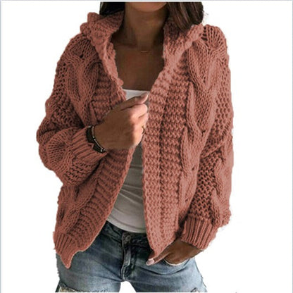 Damen Grobstrick Cardigan Kapuze tiefen Taschen Norvielle