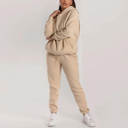 Damen Hoodie-Set Elastisch Mit Taschen Beige