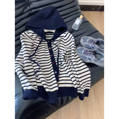 Damen Strickjacke Kapuze Gestreift Norvielle - Norvielle