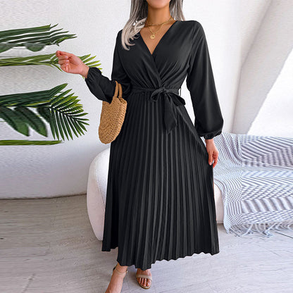 Damen Wickelkleid Faltenrock Langer Arm Norvielle