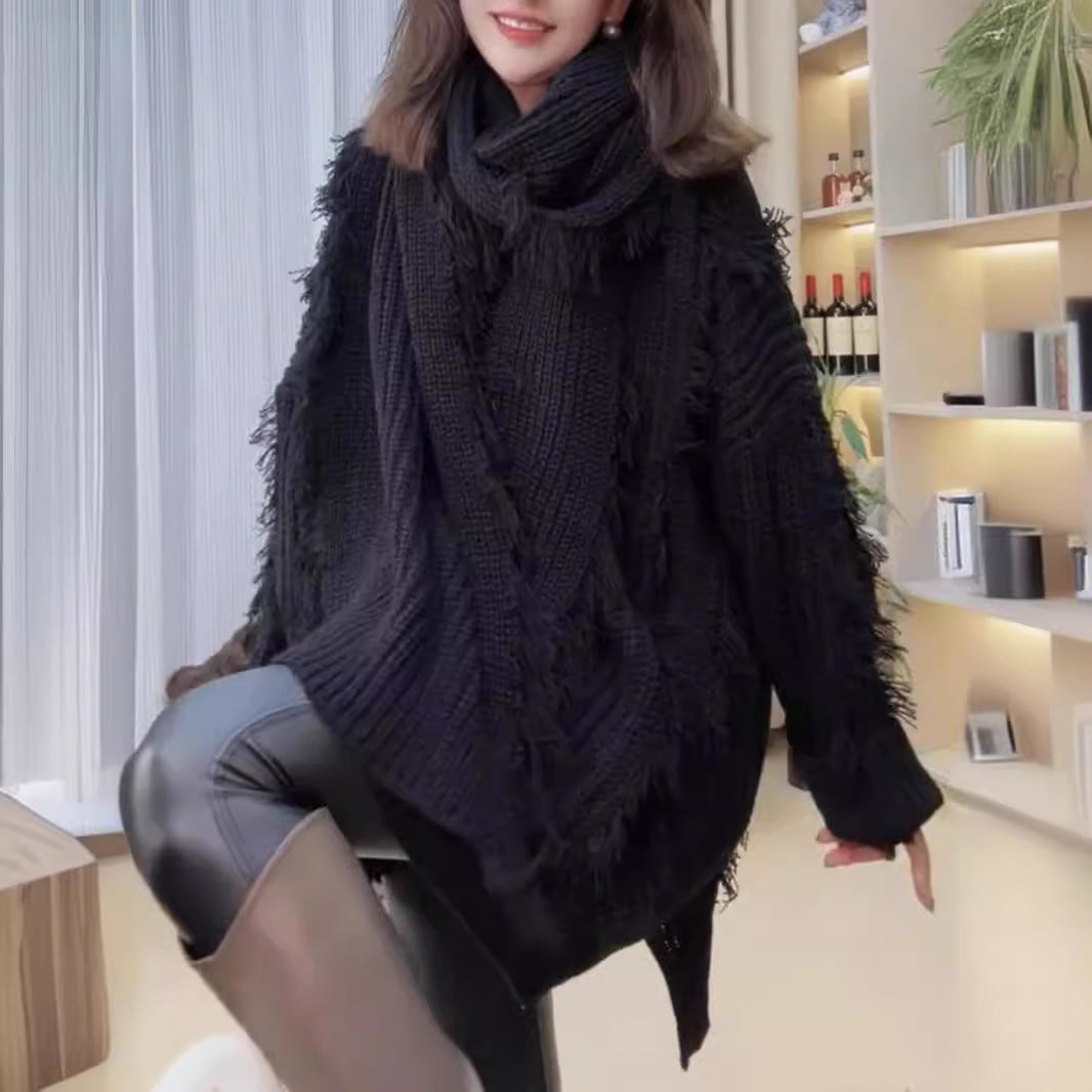 Damen Grobstrickpullover V-Ausschnitt Französer