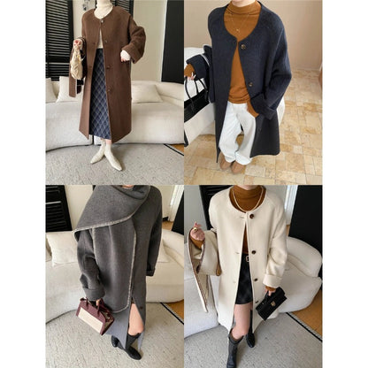 Damen Oversized-Mantel Asymmetrischer Kragen Seitenschlitzen Norvielle