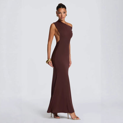 Damen Maxikleid Asymmetrisch Schulterfrei Norvielle