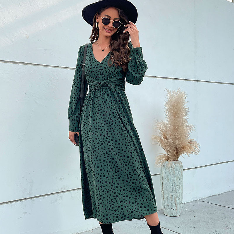 Damen Maxikleid mit Knotendetail und Voluminösen Ärmeln