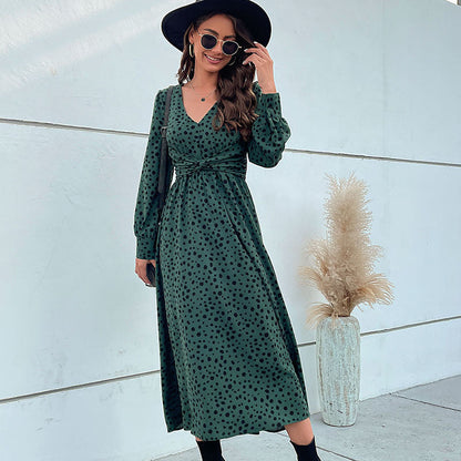 Damen Maxikleid mit Knotendetail und Voluminösen Ärmeln