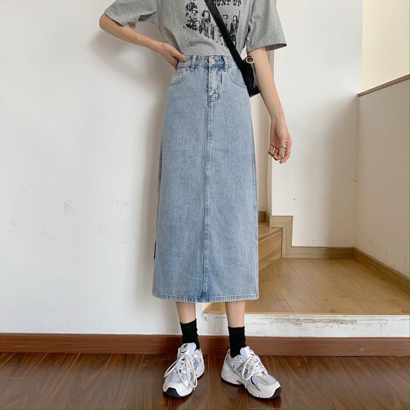 Damen Denim-Rock Lang mit Schlitz