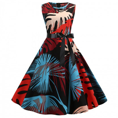 Damen Swingkleid Floralmuster Taillengürtel