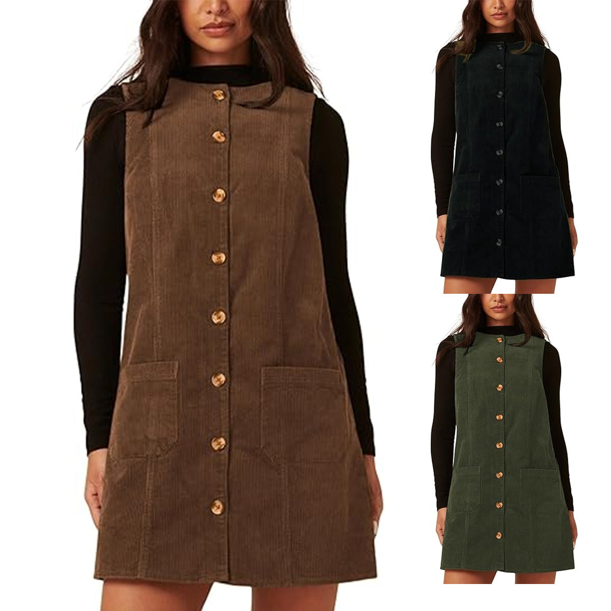 Damen Cordkleid Knielang Mit Taschen Norvielle - Norvielle