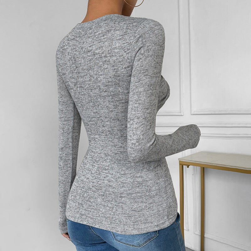 Damen Langarmshirt Asymmetrischer Knoten Look Baumwolle Weiß