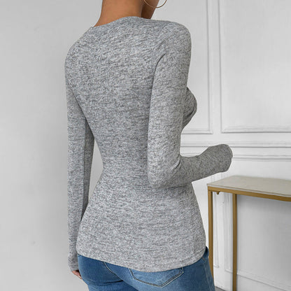 Damen Langarmshirt Asymmetrischer Knoten Look Baumwolle Weiß
